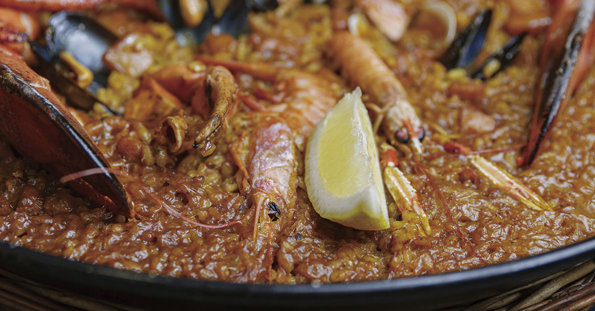 paella in a restaurant on the beach